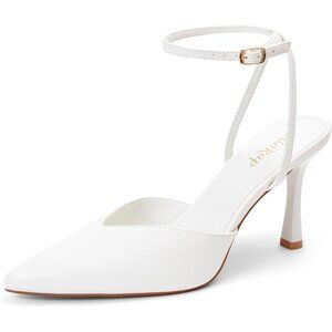🆕Women's White Heels Ankle Strap Pumps Wedding Party Dressy Comfort Shoes